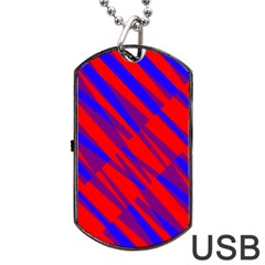 Geometric Blocks, Blue And Red Triangles, Abstract Pattern Dog Tag Usb Flash (one Side) by Casemiro