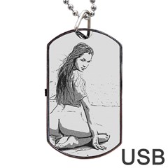 Beauty At The Beach, Sexy Girl Illustration, Black And White Dog Tag Usb Flash (one Side) by Casemiro