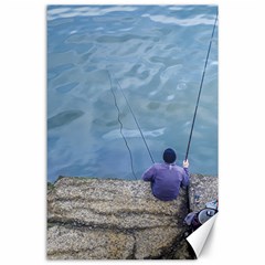 Senior Man Fishing At River, Montevideo, Uruguay001 Canvas 24  X 36  by dflcprintsclothing