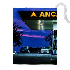 Night Scene Gas Station Building, Montevideo, Uruguay Drawstring Pouch (4xl) by dflcprintsclothing