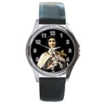 Virgin Mary Sculpture Dark Scene Round Metal Watch Front