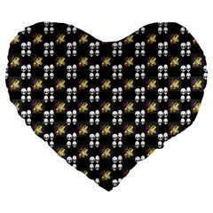 Shiny Skull Large 19  Premium Flano Heart Shape Cushions by Sparkle