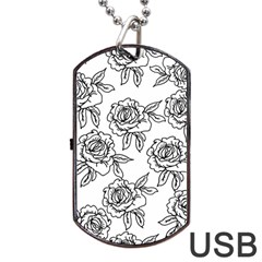 Line Art Black And White Rose Dog Tag Usb Flash (one Side) by MintanArt