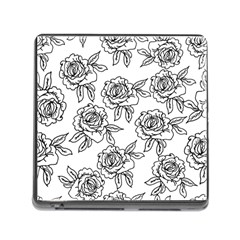 Line Art Black And White Rose Memory Card Reader (square 5 Slot) by MintanArt