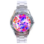 Squares Pattern Geometric Seamless Stainless Steel Analogue Watch Front