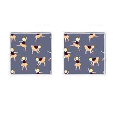 Cute  Pattern With  Dancing Ballerinas On The Blue Background Cufflinks (square) by EvgeniiaBychkova