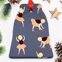 Cute  Pattern With  Dancing Ballerinas On The Blue Background Bell Ornament (two Sides) by EvgeniiaBychkova