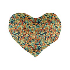 Mosaic Print 2 Standard 16  Premium Flano Heart Shape Cushions by designsbymallika