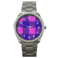 Blue And Pink Buffalo Plaid Check Squares Pattern Sport Metal Watch by yoursparklingshop
