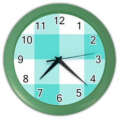 Turquoise And White Buffalo Check Color Wall Clock by yoursparklingshop