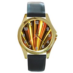 Energy Flash Futuristic Glitter Round Gold Metal Watch by Dutashop