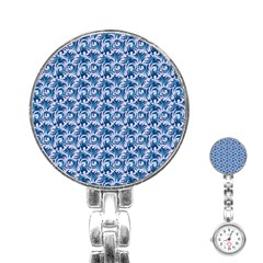 Blue Pattern Scrapbook Stainless Steel Nurses Watch by Dutashop