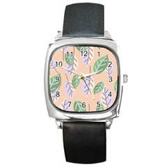 Leaf Pink Square Metal Watch by Dutashop
