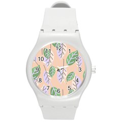 Leaf Pink Round Plastic Sport Watch (m) by Dutashop