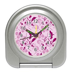 Dark Pink Flowers Travel Alarm Clock by Eskimos