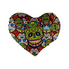 Sugar Skulls Standard 16  Premium Heart Shape Cushions by ExtraAwesomeSauce