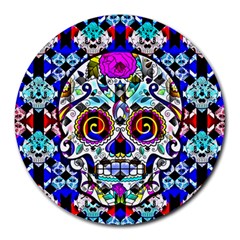 Sugar Skull Pattern 2 Round Mousepads by ExtraAwesomeSauce