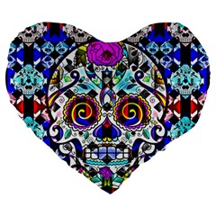 Sugar Skull Pattern 2 Large 19  Premium Heart Shape Cushions by ExtraAwesomeSauce