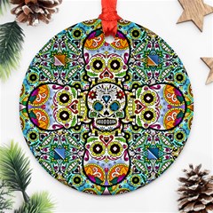 Sugar Skulls Pattern Round Ornament (two Sides) by ExtraAwesomeSauce