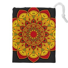 Mandela Flower Orange And Red Drawstring Pouch (5xl) by ExtraAwesomeSauce