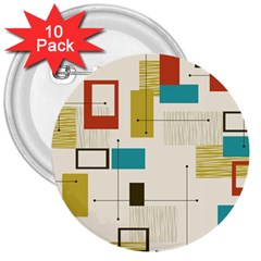 Retro Pattern Vintage 3  Buttons (10 Pack)  by ExtraAwesomeSauce