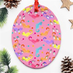 Watercolor Cats Pattern Ornament (oval Filigree) by ExtraAwesomeSauce