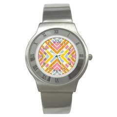 Line Pattern Cross Print Repeat Stainless Steel Watch by Dutashop