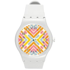 Line Pattern Cross Print Repeat Round Plastic Sport Watch (m) by Dutashop