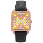 Line Pattern Cross Print Repeat Rose Gold Leather Watch  Front