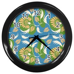 Folk Floral Pattern  Flowers Print  Wall Clock (black) by Eskimos