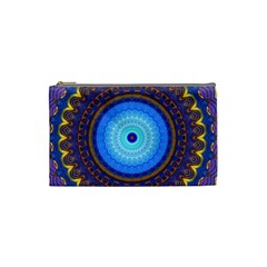 Blue Violet Midnight Sun Mandala Boho Hipppie Cosmetic Bag (small) by CrypticFragmentsDesign
