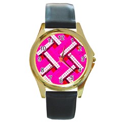 Pop Art Mosaic Round Gold Metal Watch by essentialimage365