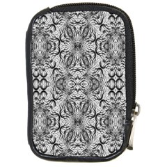 Black And White Ornate Pattern Compact Camera Leather Case by dflcprintsclothing