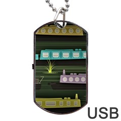 Narrow-boats-scene-pattern Dog Tag Usb Flash (one Side) by Sudhe
