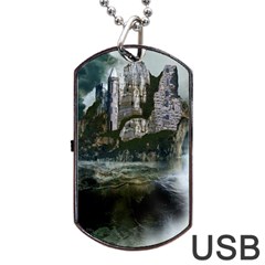 Sea-island-castle-landscape Dog Tag Usb Flash (one Side) by Sudhe