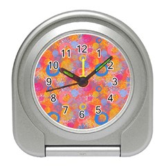Multicolored Splashes And Watercolor Circles On A Dark Background Travel Alarm Clock by SychEva