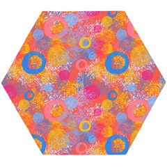 Multicolored Splashes And Watercolor Circles On A Dark Background Wooden Puzzle Hexagon by SychEva