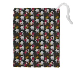 Vintage Floral And Goth Girl Grey Bg Drawstring Pouch (4xl) by snowwhitegirl