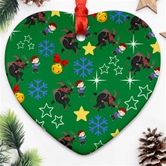 Krampus And Brat Green Heart Ornament (two Sides) by NerdySparkleGoth
