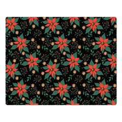 Large Christmas Poinsettias On Black Double Sided Flano Blanket (large)  by PodArtist