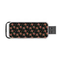 Medium Red Christmas Poinsettias On Black Portable Usb Flash (two Sides) by PodArtist