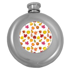 Watercolor Autumn Leaves Round Hip Flask (5 Oz) by SychEva