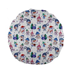 Cute Snowmen Celebrate New Year Standard 15  Premium Flano Round Cushions by SychEva