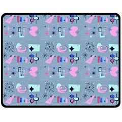 50s Diner Print Blue Double Sided Fleece Blanket (medium)  by NerdySparkleGoth