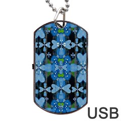 Rare Excotic Blue Flowers In The Forest Of Calm And Peace Dog Tag Usb Flash (two Sides) by pepitasart