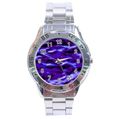Purple  Waves Abstract Series No2 Stainless Steel Analogue Watch by DimitriosArt