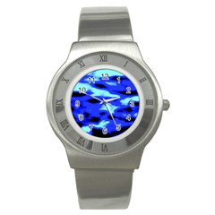 Blue Waves Abstract Series No11 Stainless Steel Watch by DimitriosArt