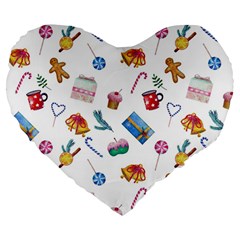 New Year Elements Large 19  Premium Flano Heart Shape Cushions by SychEva
