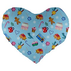 New Year Elements Large 19  Premium Flano Heart Shape Cushions by SychEva