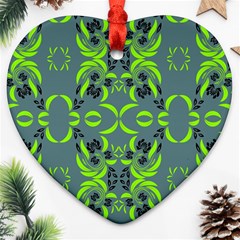 Floral Folk Damask Pattern  Heart Ornament (two Sides) by Eskimos